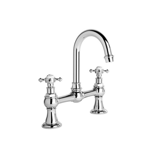 Brodware Winslow Two Hole Basin Mixer - Gooseneck Spout - Cross Handles