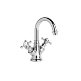 Brodware Winslow Twin Lever Basin Mixer - Gooseneck Spout - Cross Handles