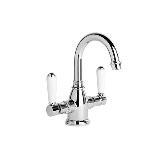 Brodware Winslow Twin Lever Basin Mixer - Gooseneck Spout