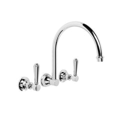 Brodware Winslow Wall Mounted Tapset - Gooseneck Spout - Flow Controlled