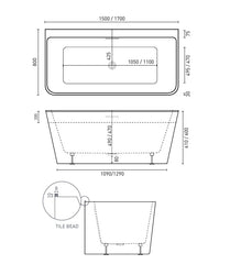Decina Alegra Back to Wall Freestanding Bath - 1400 to 1700 with Integrated Overflow