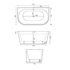 Decina Alegra Black Back to Wall Freestanding Bath - 1700 with Integrated Overflow (Optional)