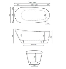 Decina Caval Freestanding Bath - 1480 and 1680 with Integrated Overflow (Optional)