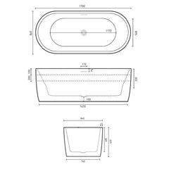 Decina Elisi Freestanding Bath - 1700 with Integrated Overflow