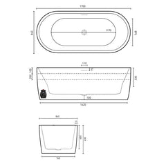 Decina Elisi 1700 Freestanding Spa Bath - 12 Jets with Integrated Overflow