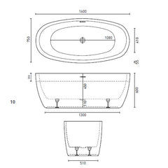 Decina Sheraton Freestanding Bath - 1600 with Integrated Overflow