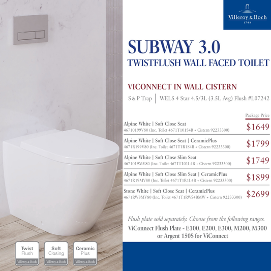 Villeroy & Boch Subway 3.0 Promotional Package — TwistFlush Wall Faced Toilet + ViConnect Cistern
