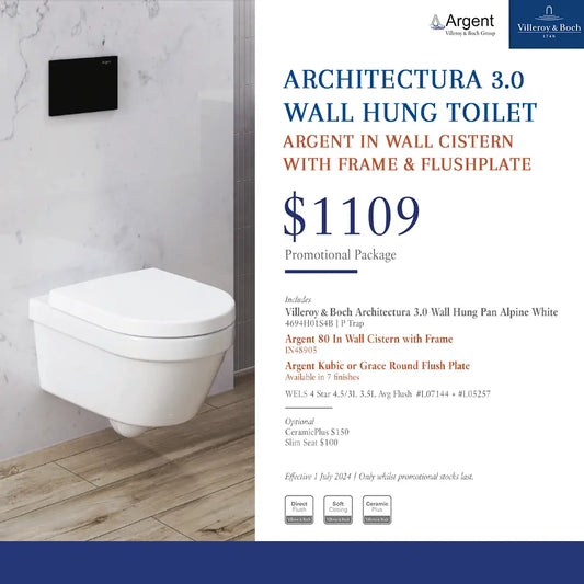 Villeroy & Boch Architectura 3.0 Wall Hung Toilet - Argent Package