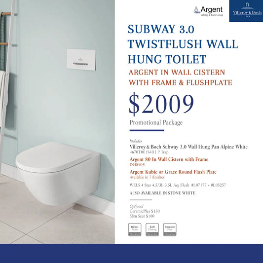 Villeroy & Boch Subway 3.0 Wall Hung Toilet - Argent Package