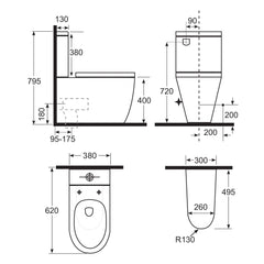 Argent Grace Hygienic Flush BTW Toilet Suite - Dimensions