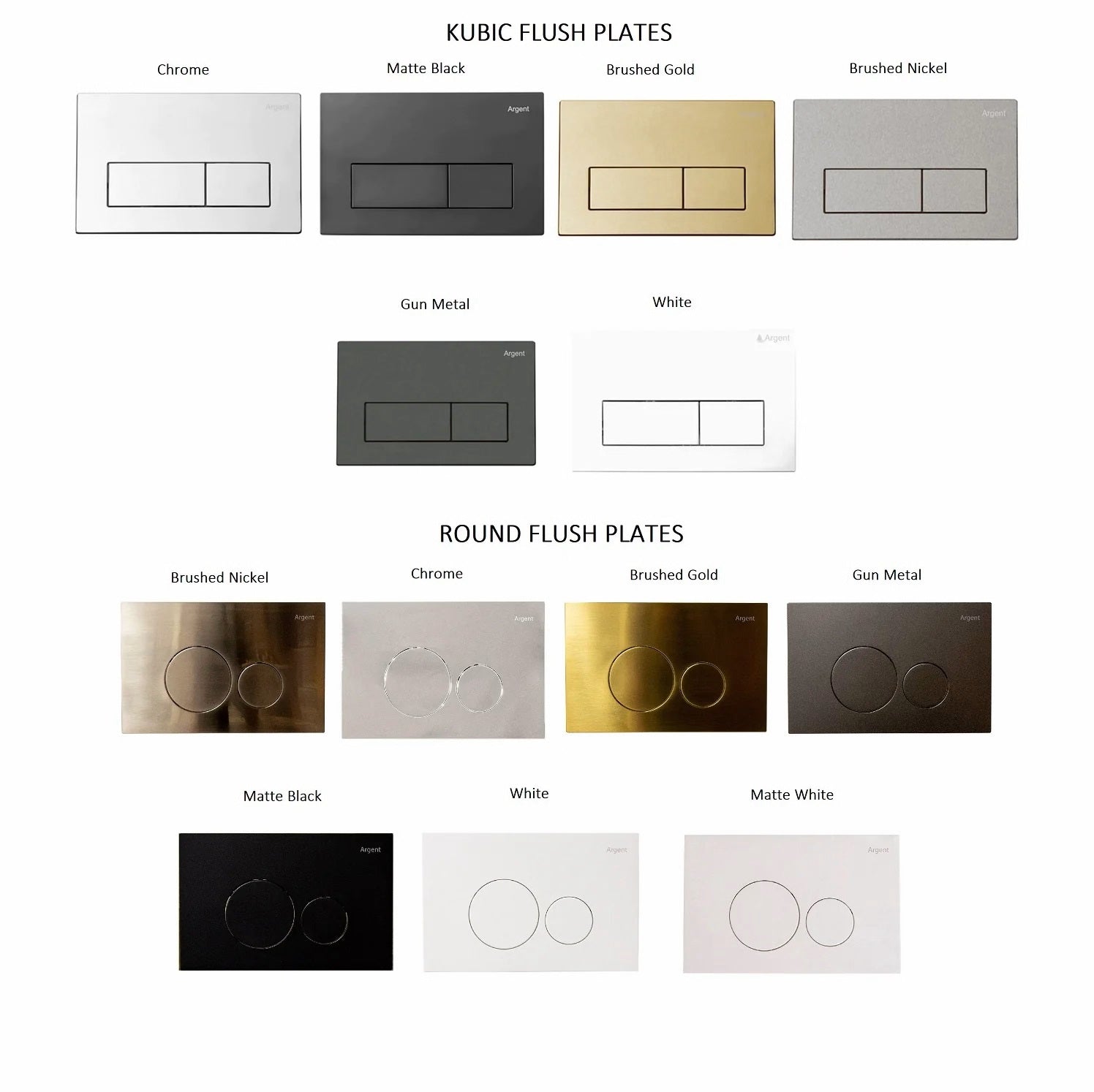 Argent Kubic and Grace Round Flush Plates - compatible with Argent 80 In Wall Cistern