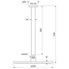 The Faucet Strommen Pegasi 250mm Ceiling Shower with 300mm Dropper