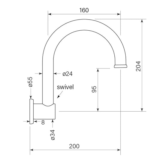 Faucet Strommen Bremont Wall Sink Spout 200 Swivel