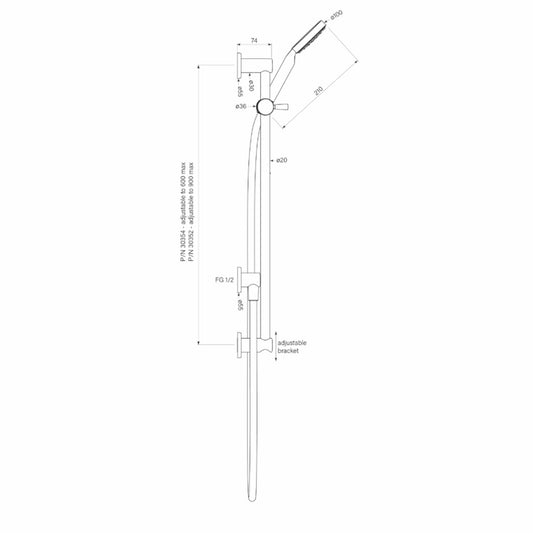 Faucet Strommen Bremont Slide Shower Adjust 600 - 90mm Round Hand Shower