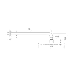 Faucet Strommen Bremont Overhead Shower 250mm with 400mm Wall Arm