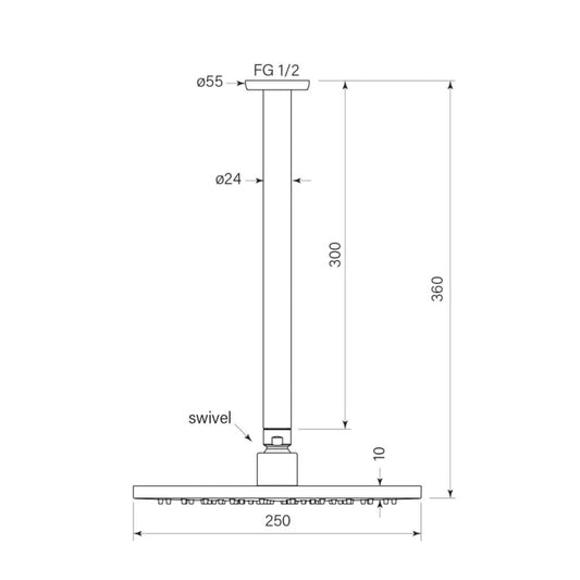 Faucet Strommen Bremont Ceiling Shower 250mm with 300mm Dropper