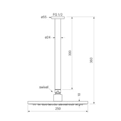 Faucet Strommen Bremont Ceiling Shower 250mm with 300mm Dropper
