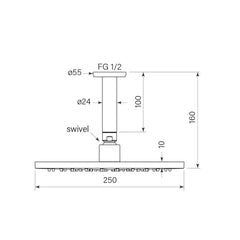 Faucet Strommen Bremont Ceiling Shower 250mm with 100mm Dropper