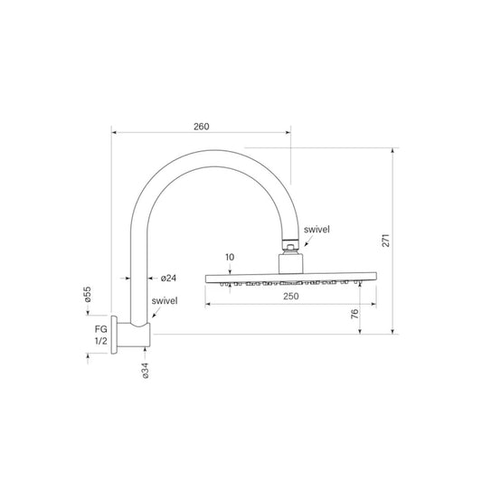 Faucet Strommen Bremont Overhead Shower 250mm with Curved Wall Arm