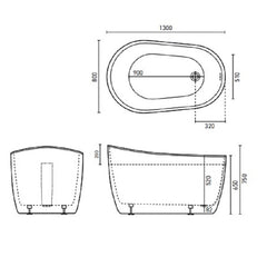 Decina Cosmo Freestanding Bath with Integrated Overflow - 1300