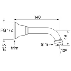 Faucet Strommen Cascade 140 Bath Spout - Dimensions