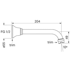 Faucet Strommen Cascade 200 Bath Spout - Dimensions