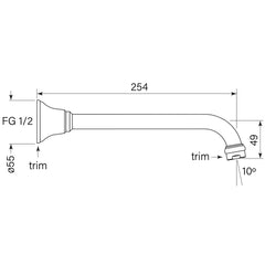 Faucet Strommen Cascade 250 Bath Spout - Dimensions
