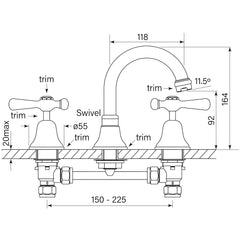 Faucet Strommen Cascade Basin Set with Levers - Dimensions