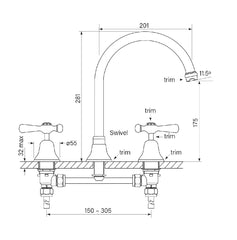 Faucet Strommen Cascade Hob Spa Set - CD Lever