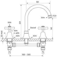 Faucet Strommen Cascade Vanity Sink Set - Cross Handles