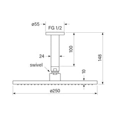 Faucet Strommen Pegasi 250mm Ceiling Shower with 100mm Dropper