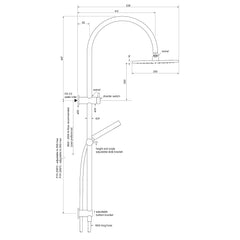 Faucet Strommen Pegasi Dual 900 Curved Shower - Micro Hand Shower  - Dimensions