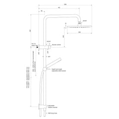 Faucet Strommen Pegasi Dual 900 Square Shower - Micro Hand Shower - Dimensions
