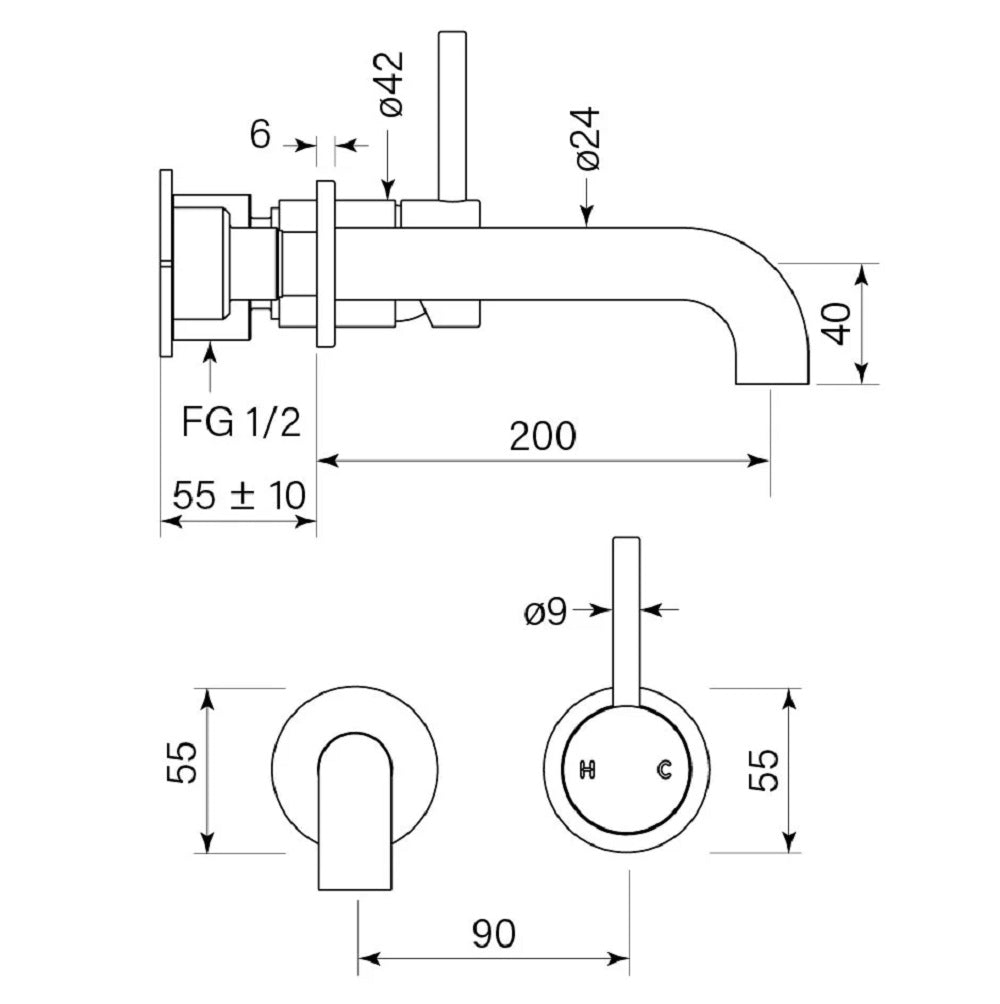 Faucet Strommen Pegasi M 200 Bath Mixer Set - Dimensions