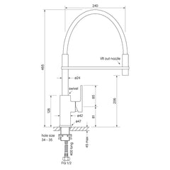 Faucet Strommen Pegasi M Sink Mixer with Pull Down - Dimensions