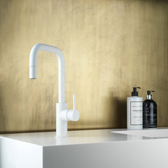 Faucet Strommen Pegasi M Square Sink Mixer with Pull Out - White