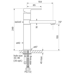 Faucet Strommen Zeos 155H Mid Swivel Basin Mixer