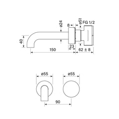 Faucet Strommen Zero Progressive 150 Wall Basin Mixer Set - Smooth