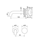 Faucet Strommen Zero Progressive 150 Wall Bath Mixer Set - Knurled