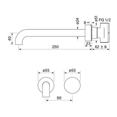 Faucet Strommen Zero Progressive 250 Wall Bath Mixer Set - Smooth