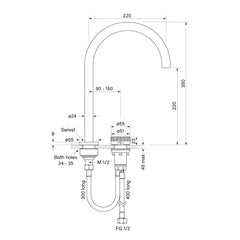 Faucet Strommen Zero Progressive Hob Bath Mixer Set - Fluted