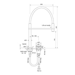 Faucet Strommen Zero Progressive Sink Mixer with Pull Down - Knurl - Dimensions