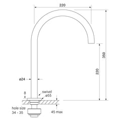 Faucet Strommen Zero Tall Basin Spout - Dimensions
