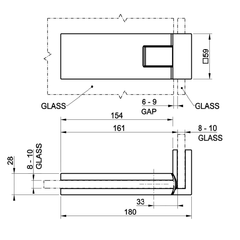 Gessi Shower G - 90° Rigato right glass-glass long Hinge with lift function