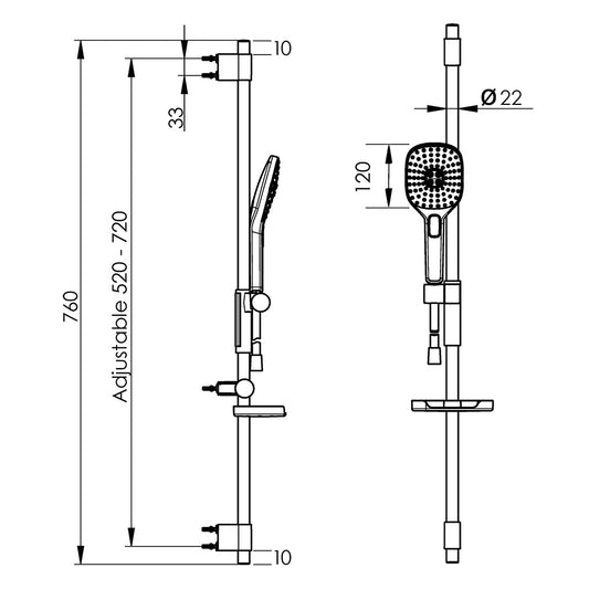 Hansa ActiveJet Trio 120/720 Square Shower Rail Set