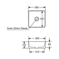 Argent Grace Neu 360 Square Above Counter Basin