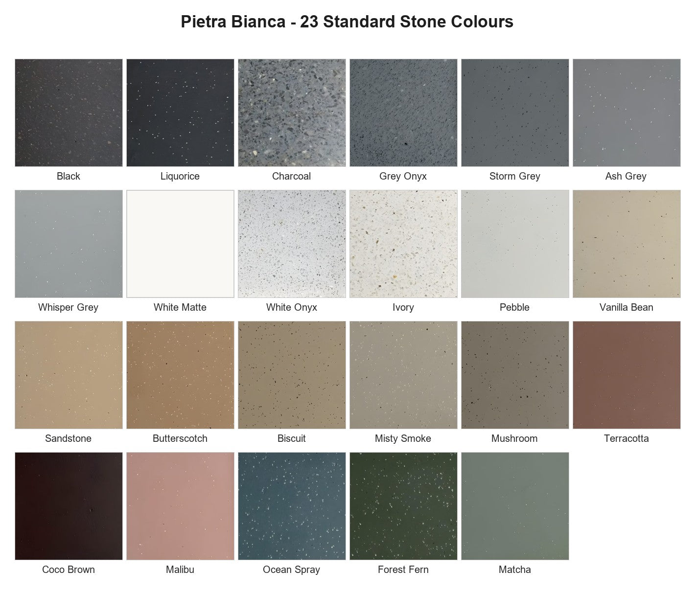 Pietra Bianca - 23 standard stone colours chart
