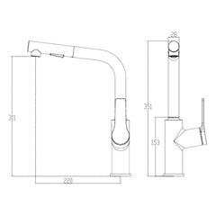 Villeroy & Boch Architectura S Kitchen Mixer + Pull Out Spray - Dimensions