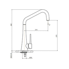 Abey Armando Vicario TINK Kitchen Mixer Tap - Tech Drawing