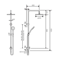 Arcisan Axus Shower System with Hand Shower - Dimensions